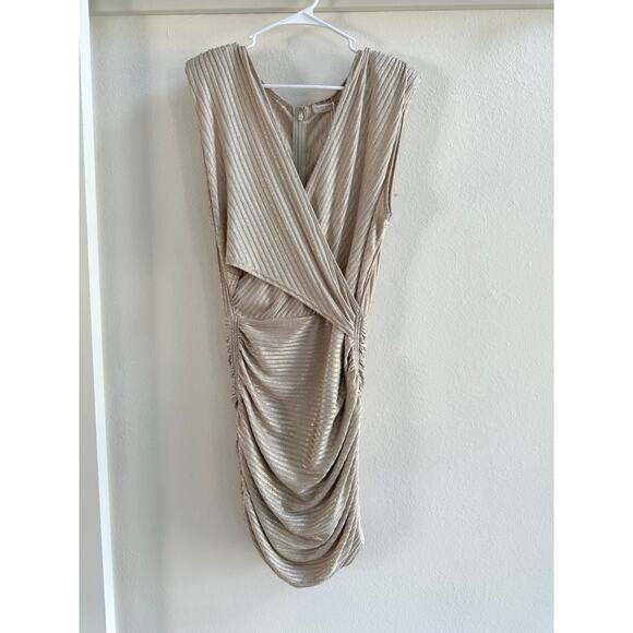 Ramy Brook NWT Alma Gold Metallic Ruched Bodycon Mini Dress Sleeveless sz L/XS - Picture 5 of 16